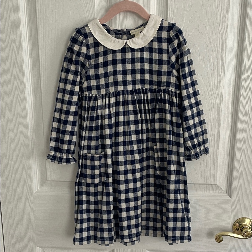 JoJo Maman Bebe Navy and Cream Plaid Kids Dress